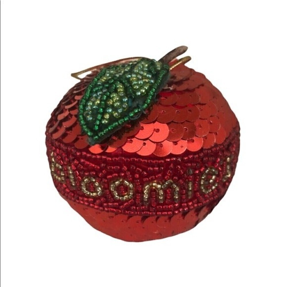 VTG Bloomies Bloomingdales NYC Sequin Red Apple Holiday Tree Ornament 2X3”